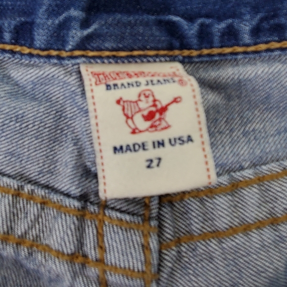 True Religion button fly factory distressed raw hem bermuda shorts size 27 - Picture 3 of 11